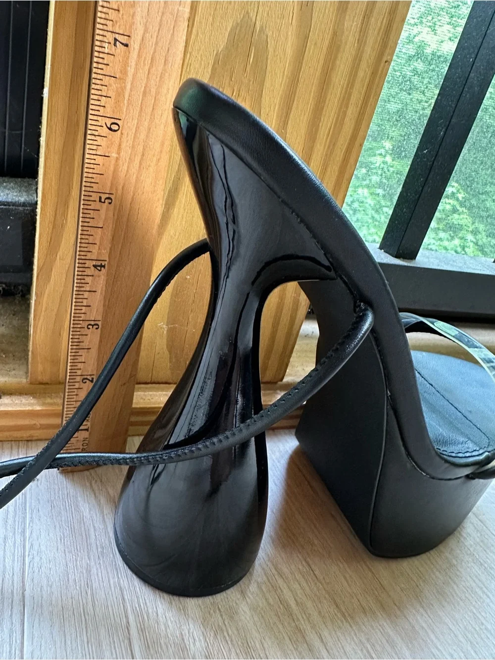 Futuristic Rave Club Black Strappy Lace-Up Architectural Heel Platform Sandals~9